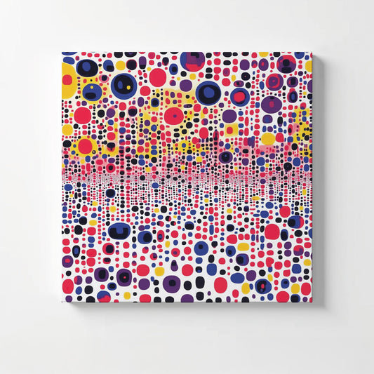 Japanese Polka Dot Art Print, Red Blue Yellow Abstract, Modern Geometric Wall Art, Contemporary Bubble Pattern, Retro Home Decor